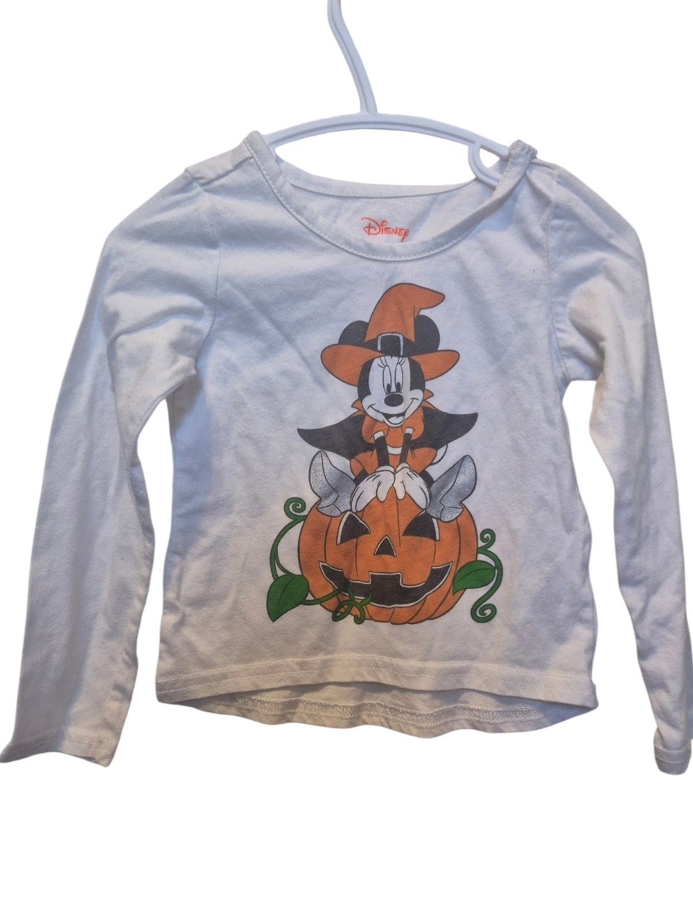 Disney White Long Sleeve Tee with Halloween Mickey Pumpkin Graphic